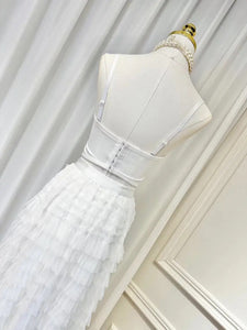 SUSIE COLLECTION White Diamonte Bralette and Ruffles Maxi Skirt