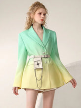 Load image into Gallery viewer, SUSIE COLLECTION Green &amp; Yellow Gradient Blazer with belt