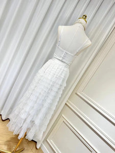 SUSIE COLLECTION White Diamonte Bralette and Ruffles Maxi Skirt