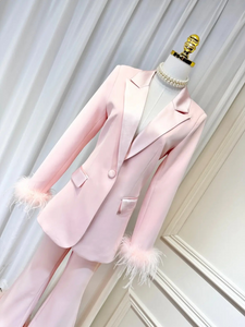 SUSIE COLLECTION Lapel Single Breasted Long Sleeve Blazer & Feather Flare Trousers