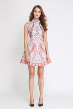 Load image into Gallery viewer, Comino Couture Grey &amp; Red High Neck Printed Mini Dress