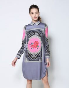 Comino Couture Grey Collared Print Dress