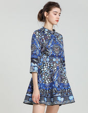 Load image into Gallery viewer, Blue hue folk print skater dress