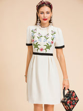 Load image into Gallery viewer, Stand Collar Short Sleeve Flower Embroidery Mini Dress