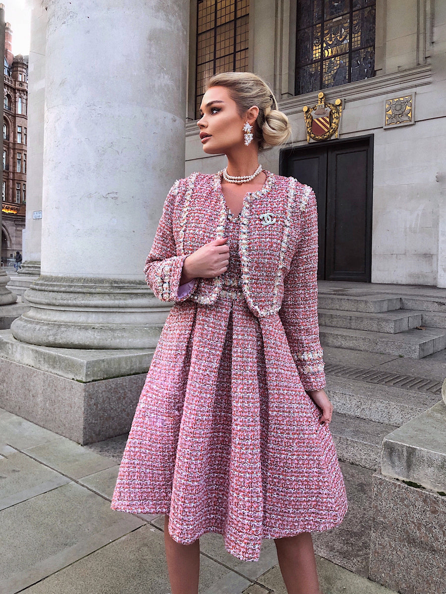 The Pink Tweed with pearl jacket and dress Comino Couture