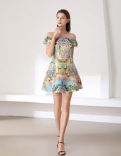 Load image into Gallery viewer, Deer in the woodland pastel bardot skater dress