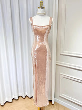 Load image into Gallery viewer, SUSIE COLLECTION Blush Spliced Sequined Split Camisole Blackless Dress