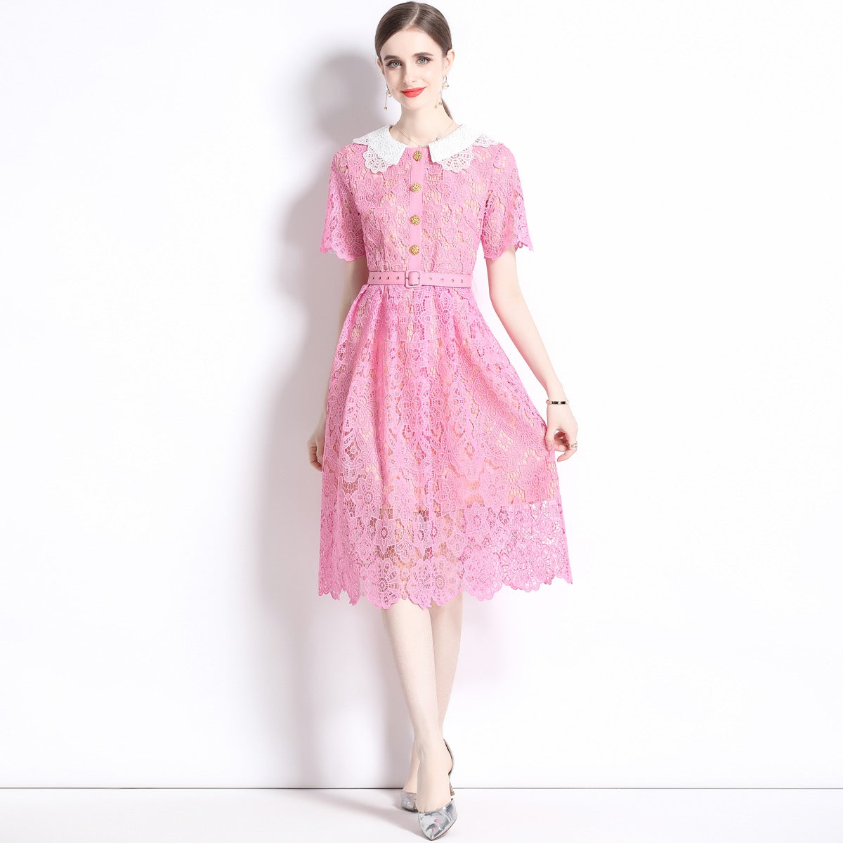 *NEW Pinky lace doll midi dress