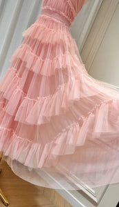 Elegant Ruffle Maxi Dress - Comes in Pink Or Blue