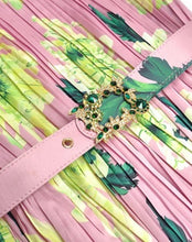 Load image into Gallery viewer, Tassel Pink floral Printed Pleated Dress with belt