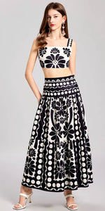 Black White Contrast Bralette & Maxi Skirt