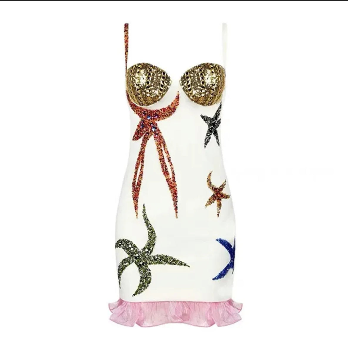Star Fish Diamante Sequin Mini Dress Comino Couture