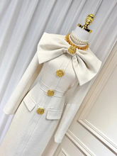 Load image into Gallery viewer, Bow Spliced Beading with Round Collar Tweed Maxi Dress