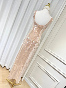 SUSIE COLLECTION Blush Spliced Sequined Split Camisole Blackless Dress