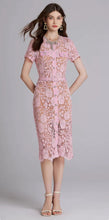 Load image into Gallery viewer, Chic Embroidery &amp; Lace Midi Dress with Diamanté Bow - comes in pink or white