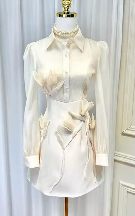 Angel Appliqué Cream Mini Dress