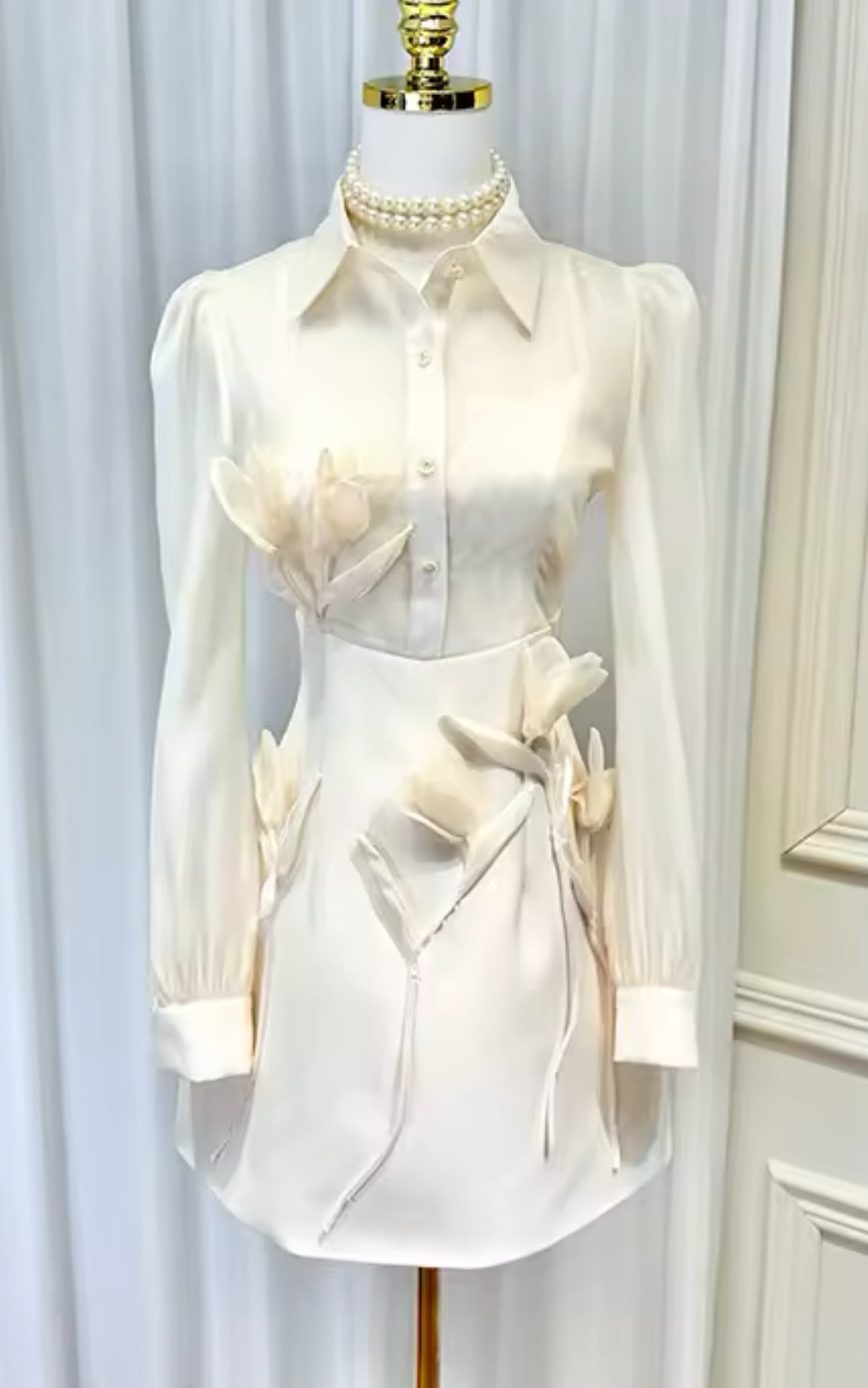 Angel Appliqué Cream Mini Dress