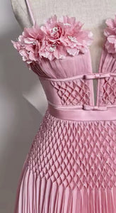 Beautiful Flower, Backless Pleated Maxi Dress