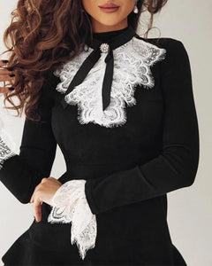 All the Frills Black Mini Dress with Diamontee Brooch