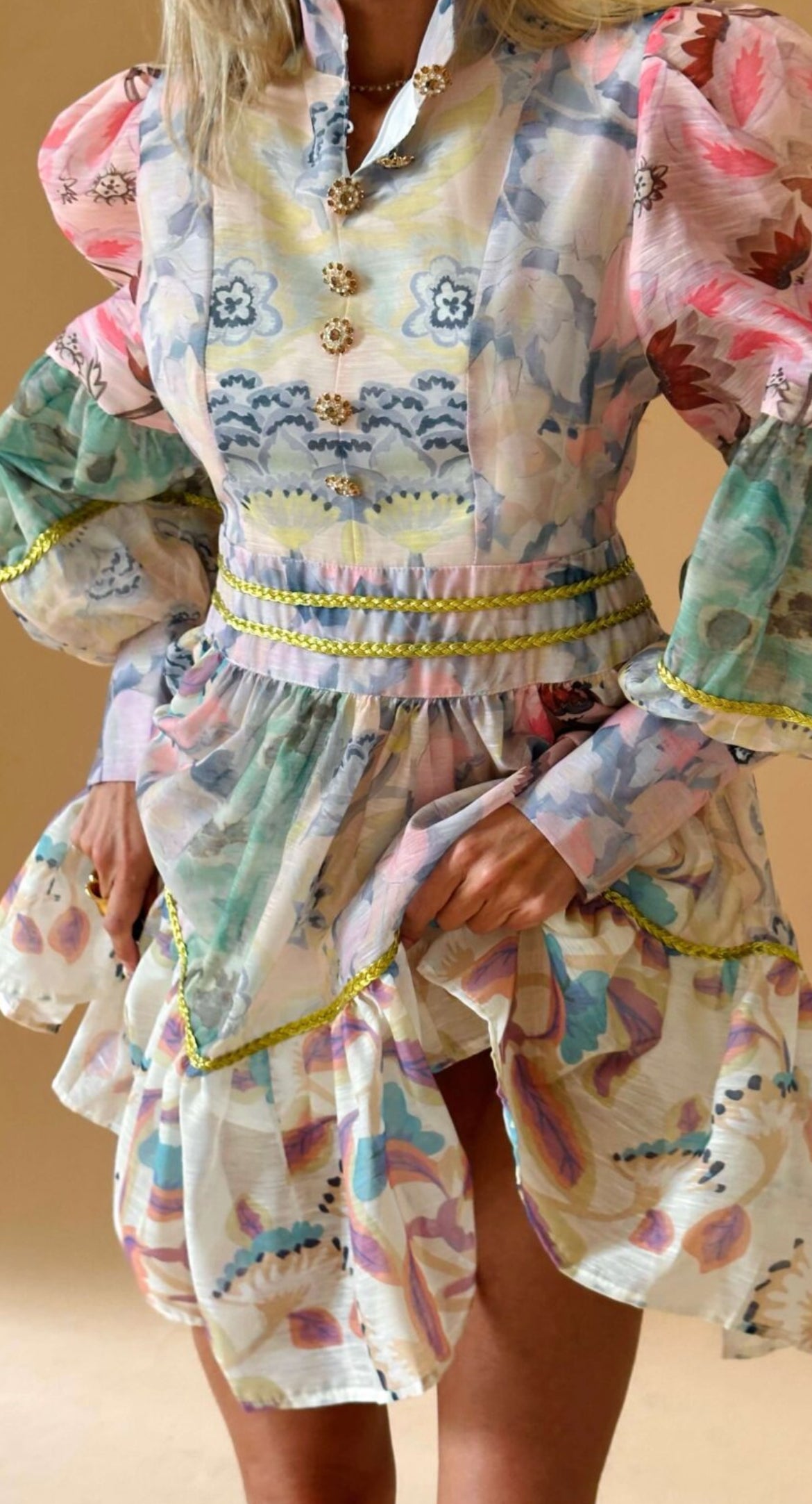 Exquisite Vintage Print Mini Dress