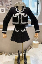 Load image into Gallery viewer, Black and White Tweed Suit with Detachable Bow