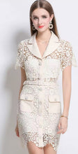Load image into Gallery viewer, Chic Lace Button-Up Dress with Collar and Pockets - Available in Pink and Cream