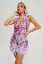 Load image into Gallery viewer, Feather &amp; Sequin Mini Dress