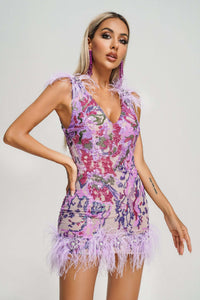 Feather & Sequin Mini Dress