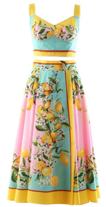 Portofino Spaghetti Strap Top + Lemon Printed Midi Skirt