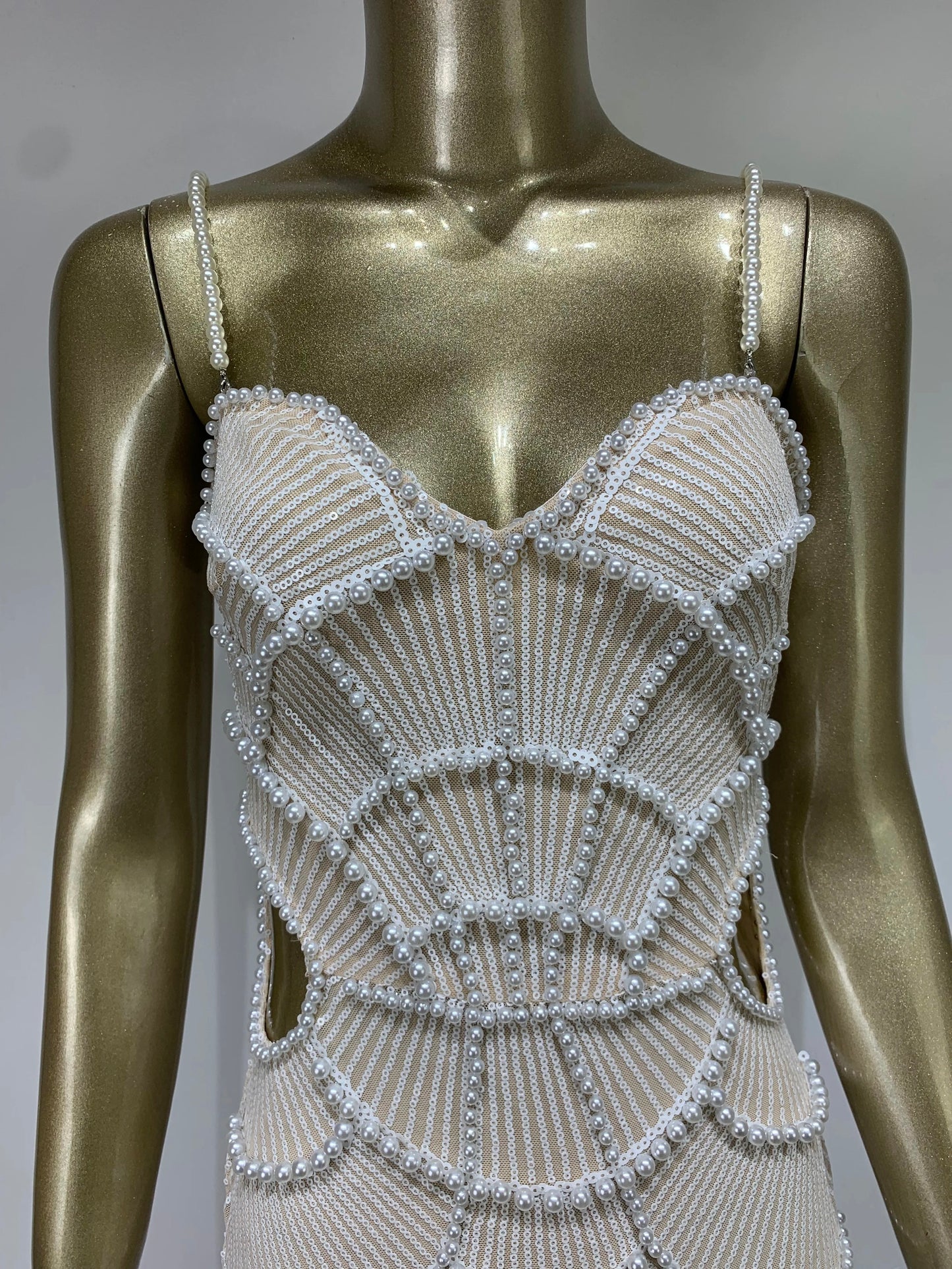 White Pearl Beaded Maxi Dress