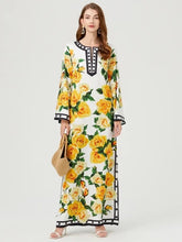 Load image into Gallery viewer, Yellow Rose Flower Printed Loose Maxi Dress