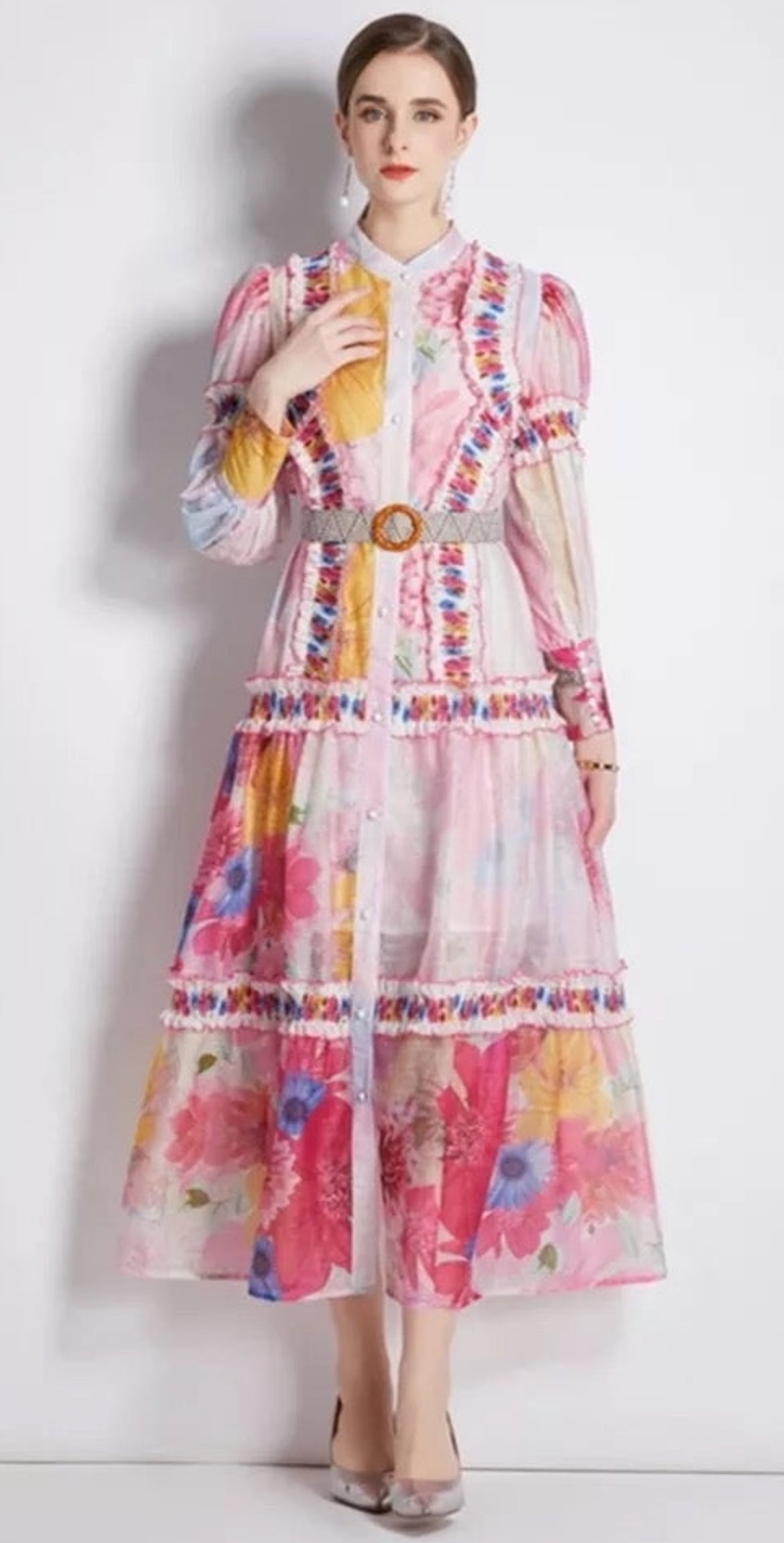 Bright floral vibes maxi dress with belt