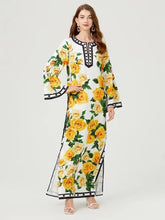 Load image into Gallery viewer, Yellow Rose Flower Printed Loose Maxi Dress