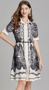 Classic Paisley Print Shirt Dress with belt