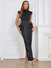 Load image into Gallery viewer, High Collar Ruched Maxi Dress