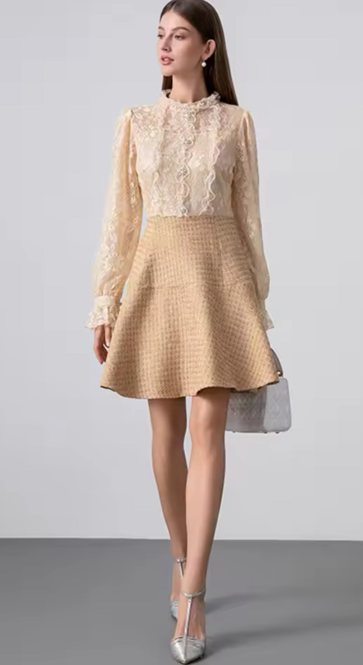 Baby Chic Tweed & Lace Dress