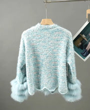 Load image into Gallery viewer, Pastel Faux Fur &amp; Feathers Knitted Jacket Cardigan - comes in Lavender &amp; Mint