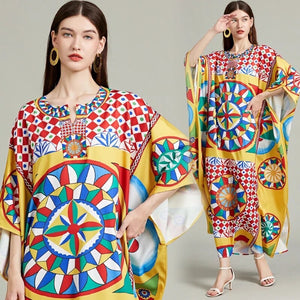 Colorblock Print Boho Maxi Dress