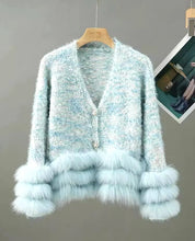 Load image into Gallery viewer, Pastel Faux Fur &amp; Feathers Knitted Jacket Cardigan - comes in Lavender &amp; Mint