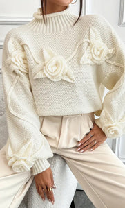 Cream Rose Turtleneck Jumper