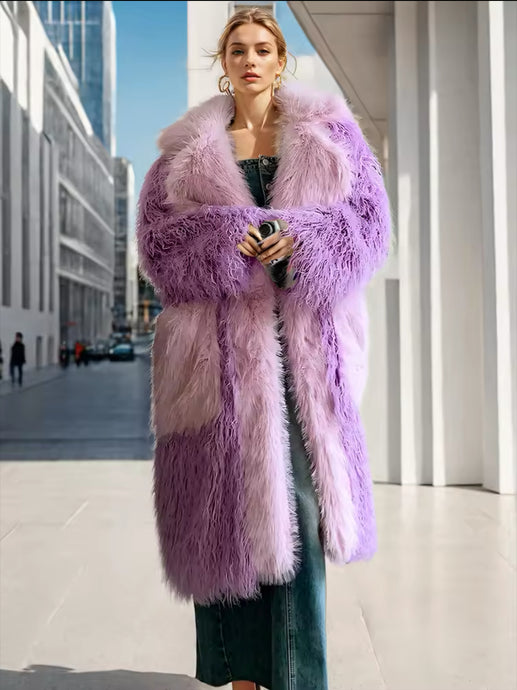 Purple Burst Fluffy Faux Fur Coat