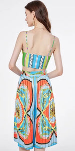 Bra Spaghetti Strap Crop Top + Pleated Midi Skirt - comes in Four colours