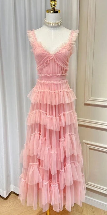 Elegant Ruffle Maxi Dress - Comes in Pink Or Blue
