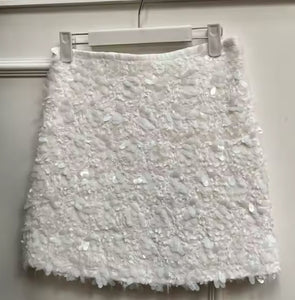 Wonderland White Sequin Mini Skirt