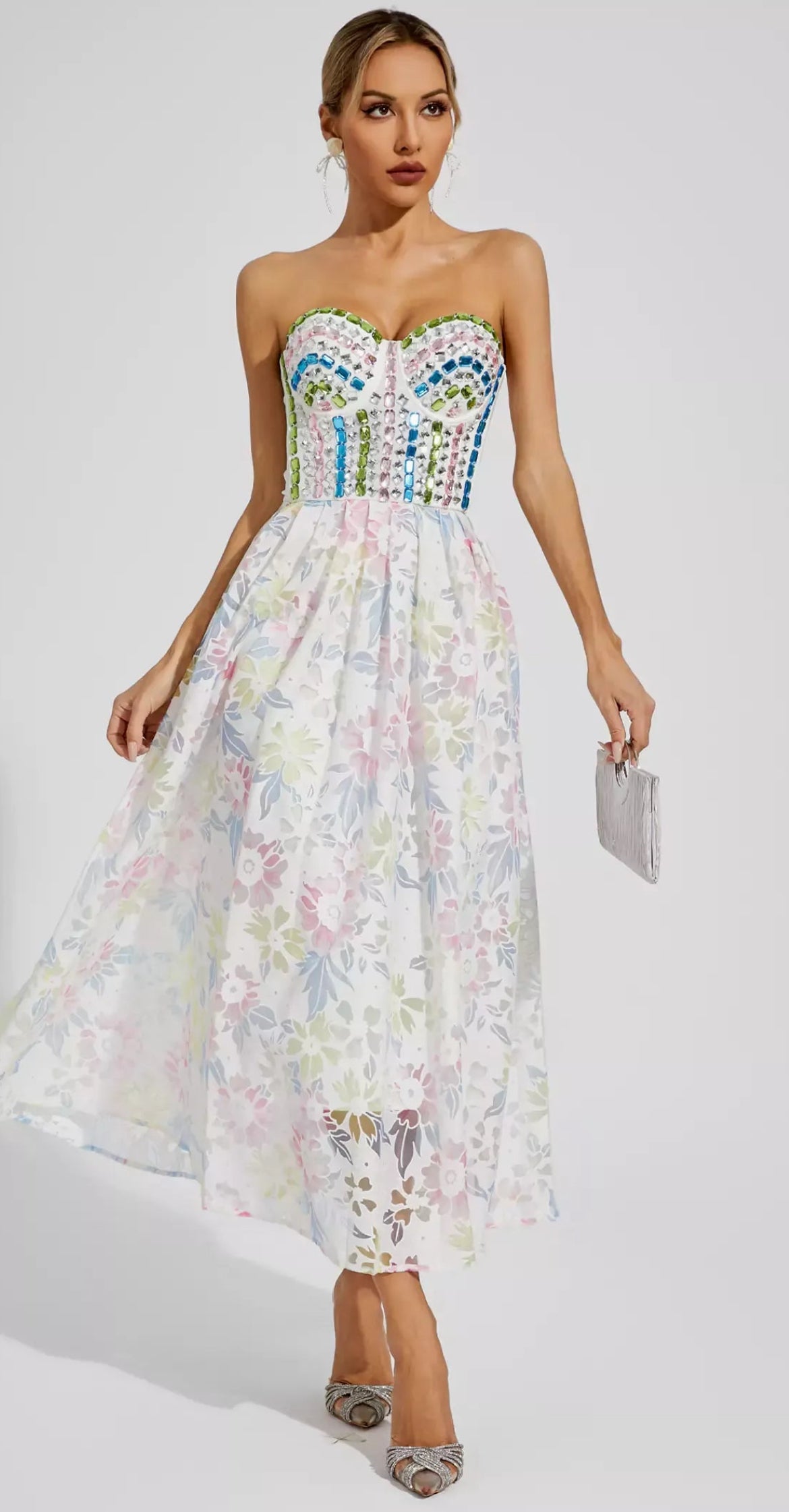 Pretty Princess White Embellished Midi Dress
