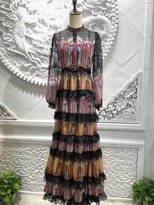 Princess Cascading Ruffle Transparent Lace Dress