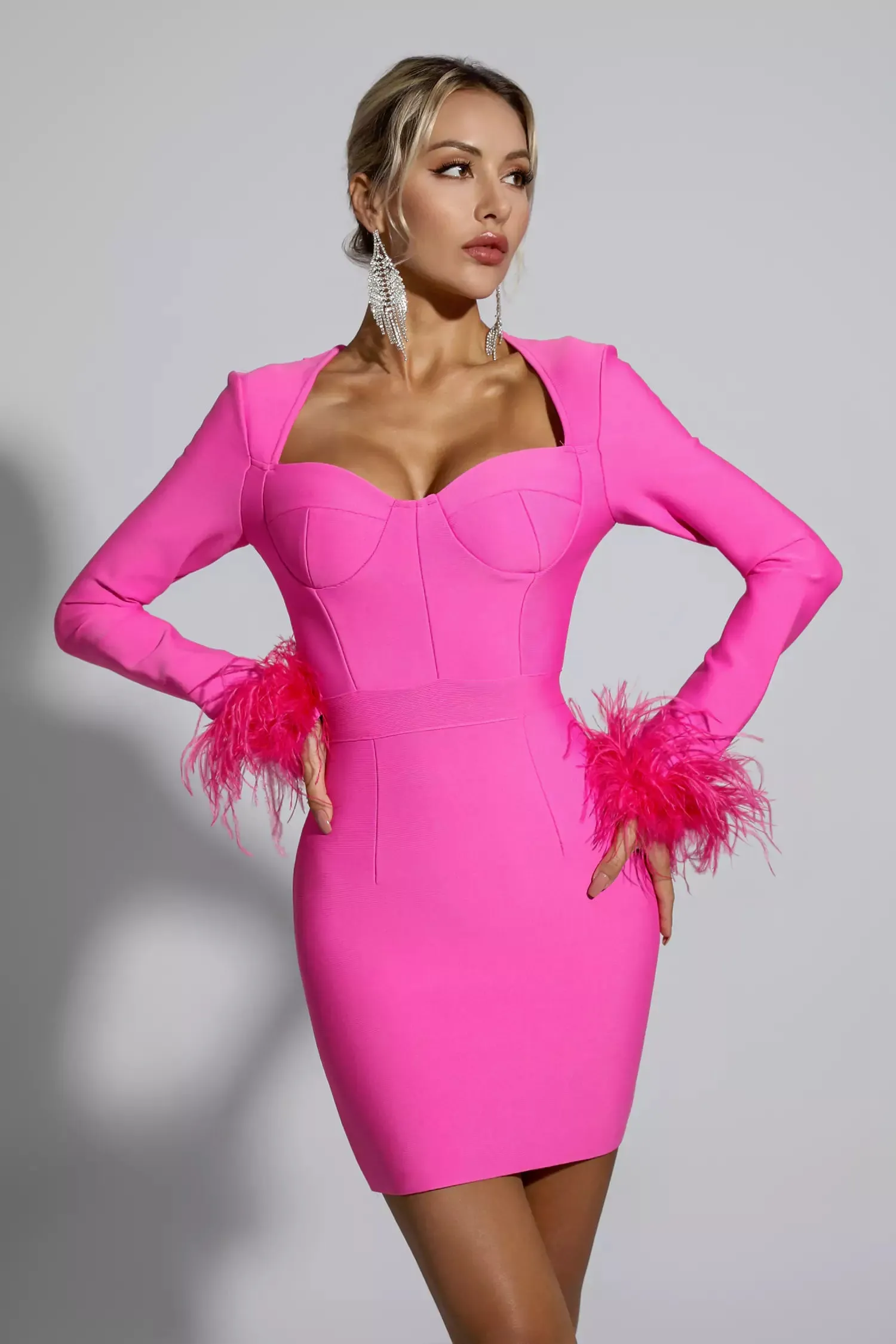 Lux Feather Cuff Dress - comes in pink and black