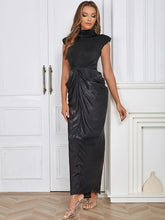 Load image into Gallery viewer, High Collar Ruched Maxi Dress