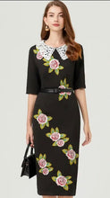 Load image into Gallery viewer, Embroidery Of Dreams Lace Collar MIDI Dress with belt