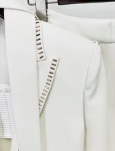 Load image into Gallery viewer, Staple White Blazer &amp; High Waisted Wide Trouser Suit with Neck Tie